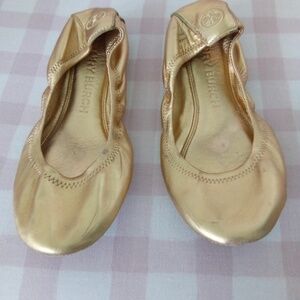 tory burch leather gold metallic flats